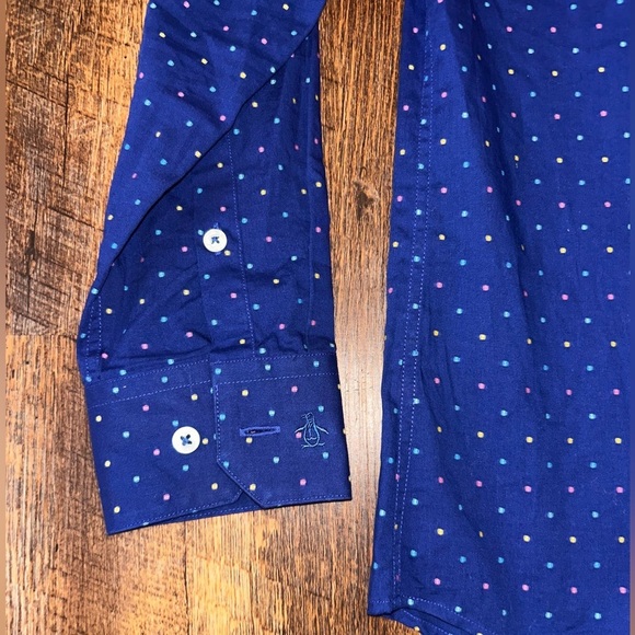 Original Penguin Heritage Button Down Shirt Adult Blue Polka Dot Size 15- 32/33 - Picture 3 of 5